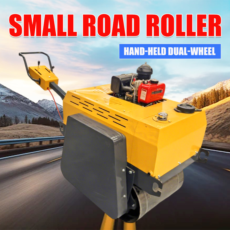 Hand-pushed dual-wheel road roller